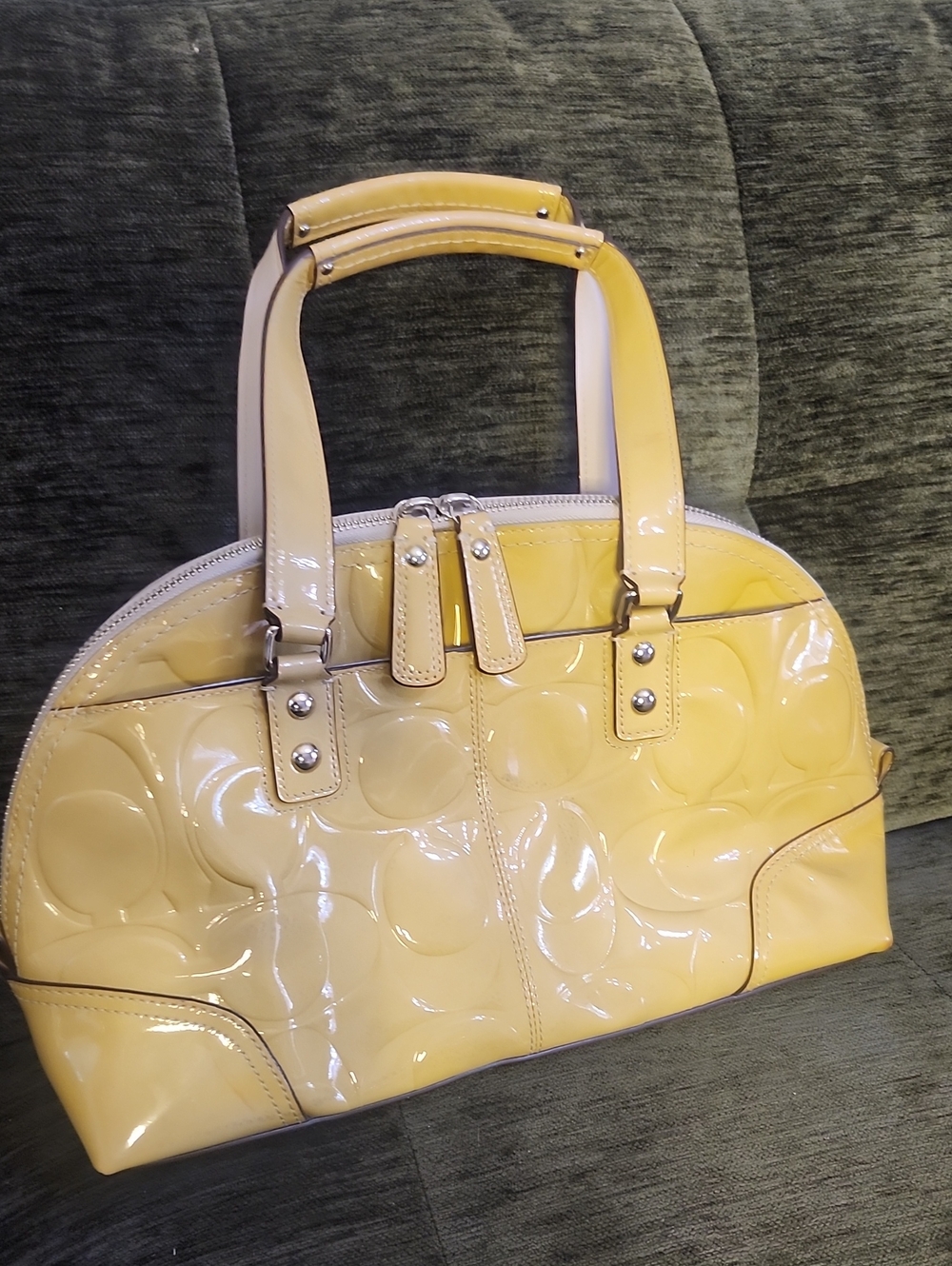 Coach Yellow Patent Rehab Dome Satchel Handbag Significant Color Transfer